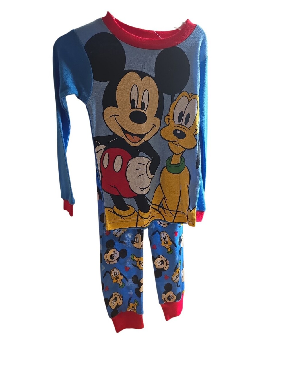 Disney Blue Mickey & Pluto Two-Piece Kids Pajama Set with Red Trim